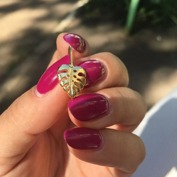 Gold Monstera Leaf Earrings - Picture 5 of 5